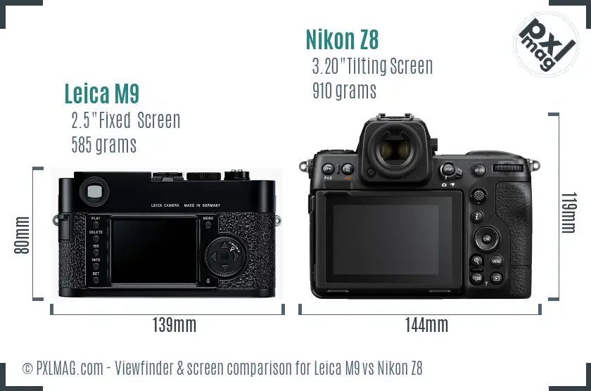 Leica M9 vs Nikon Z8 Screen and Viewfinder comparison