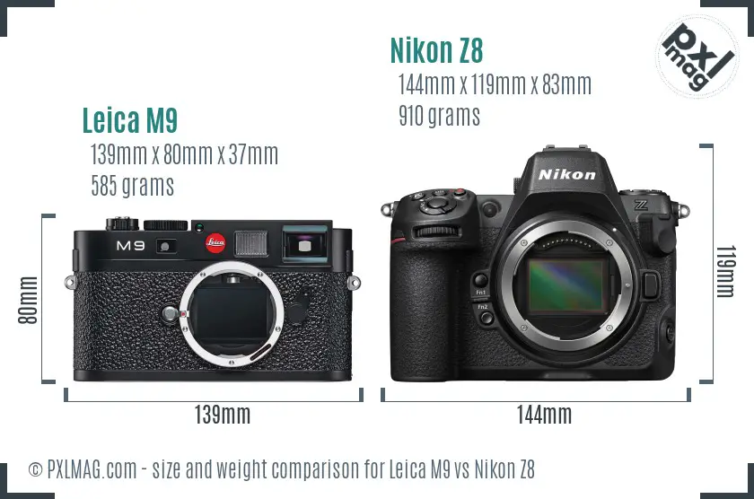 Leica M9 vs Nikon Z8 size comparison