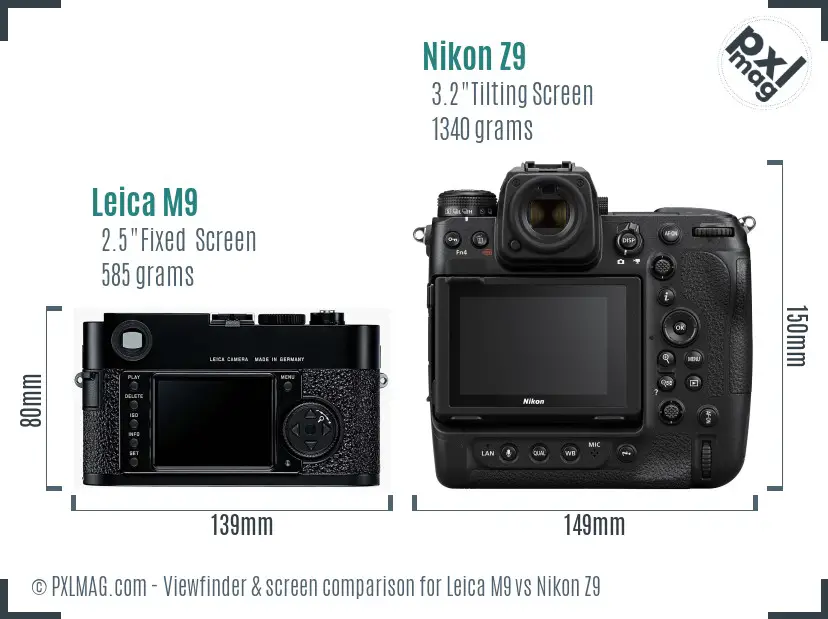 Leica M9 vs Nikon Z9 Screen and Viewfinder comparison