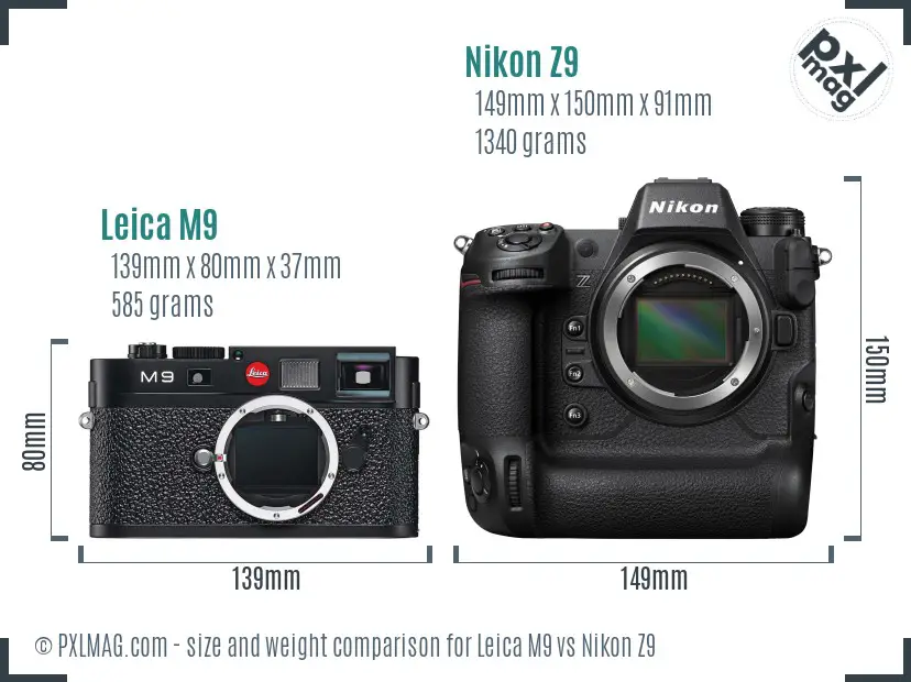 Leica M9 vs Nikon Z9 size comparison