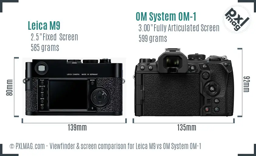 Leica M9 vs OM System OM-1 Screen and Viewfinder comparison