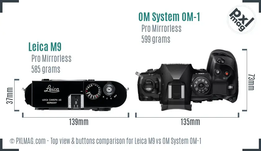 Leica M9 vs OM System OM-1 top view buttons comparison