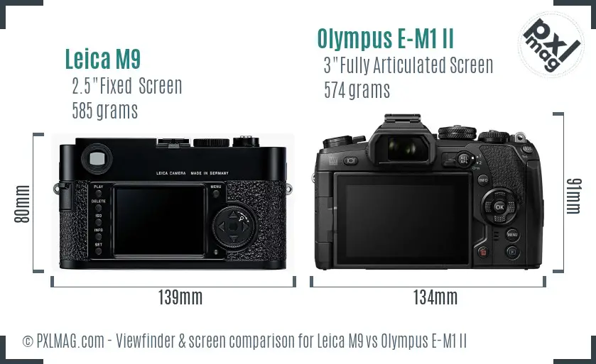 Leica M9 vs Olympus E-M1 II Screen and Viewfinder comparison