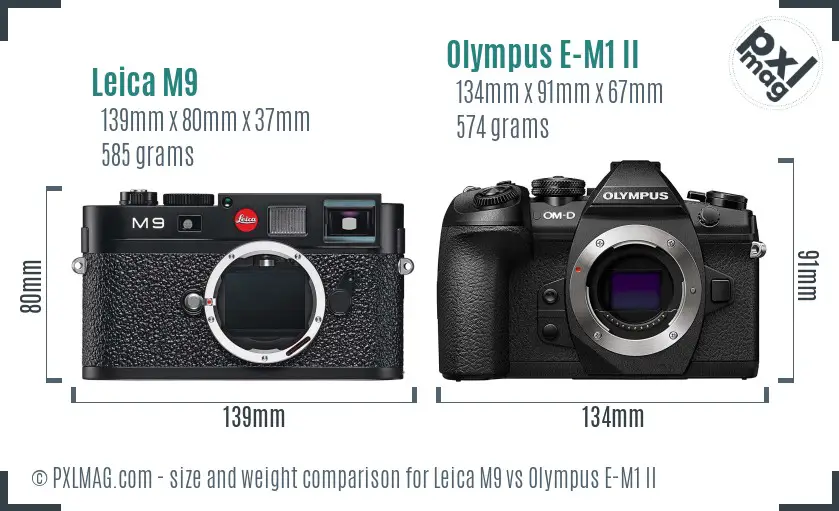 Leica M9 vs Olympus E-M1 II size comparison