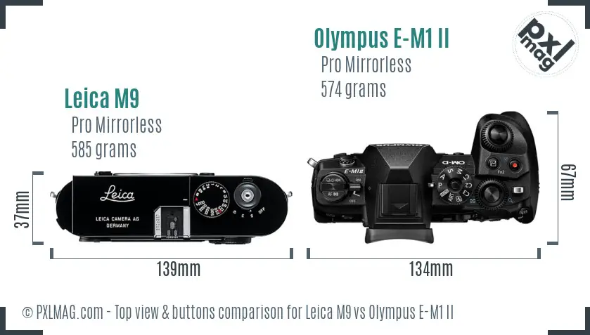 Leica M9 vs Olympus E-M1 II top view buttons comparison