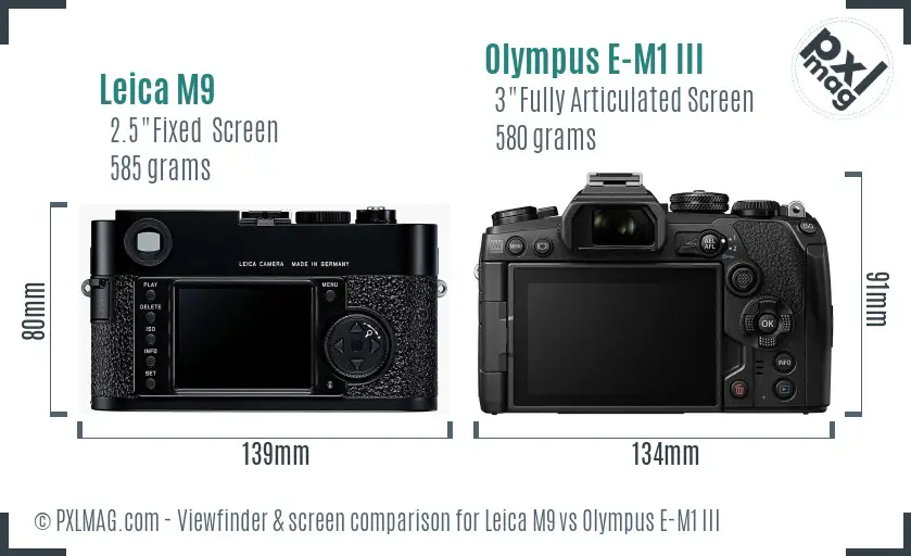 Leica M9 vs Olympus E-M1 III Screen and Viewfinder comparison