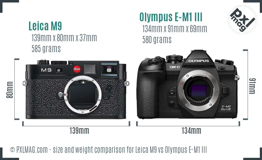 Leica M9 vs Olympus E-M1 III size comparison
