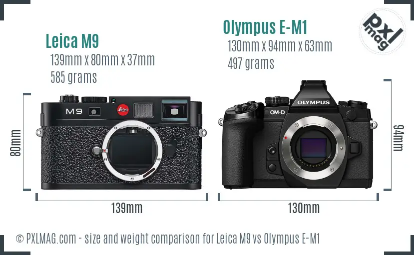 Leica M9 vs Olympus E-M1 size comparison