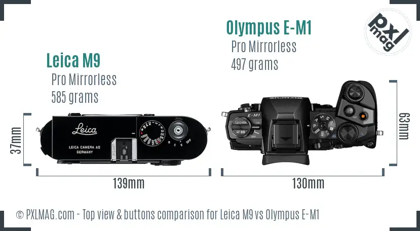 Leica M9 vs Olympus E-M1 top view buttons comparison