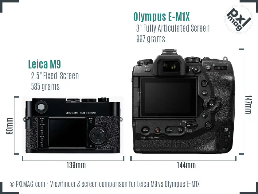 Leica M9 vs Olympus E-M1X Screen and Viewfinder comparison