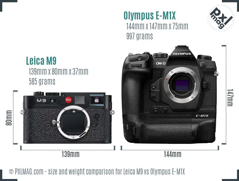 Leica M9 vs Olympus E-M1X size comparison