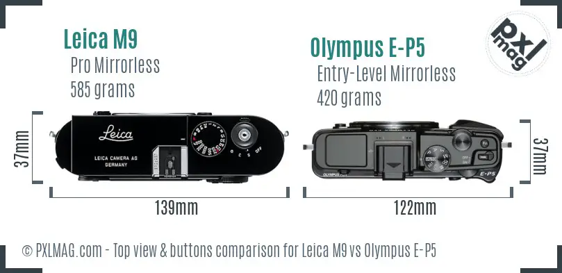 Leica M9 vs Olympus E-P5 top view buttons comparison Leica M9 vs Olympus E-P5 top view buttons comparison
