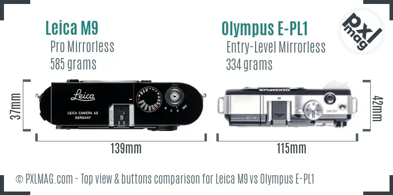 Leica M9 vs Olympus E-PL1 top view buttons comparison