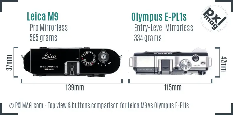 Leica M9 vs Olympus E-PL1s top view buttons comparison