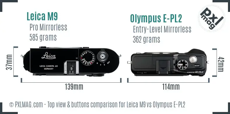 Leica M9 vs Olympus E-PL2 top view buttons comparison
