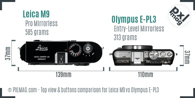 Leica M9 vs Olympus E-PL3 top view buttons comparison
