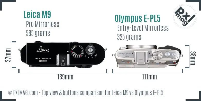 Leica M9 vs Olympus E-PL5 top view buttons comparison