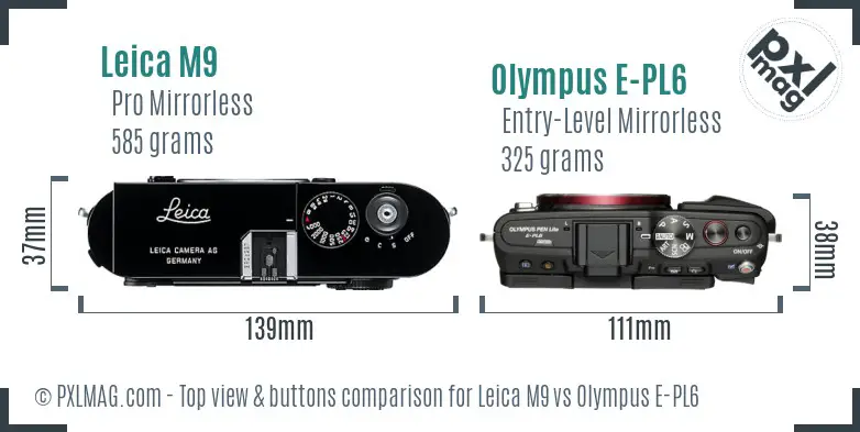 Leica M9 vs Olympus E-PL6 top view buttons comparison