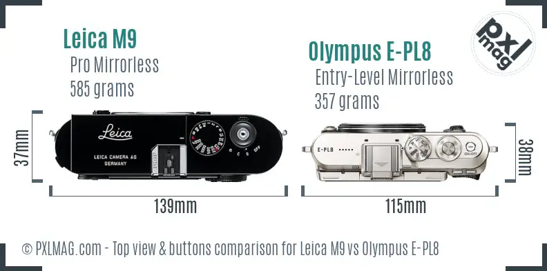 Leica M9 vs Olympus E-PL8 top view buttons comparison