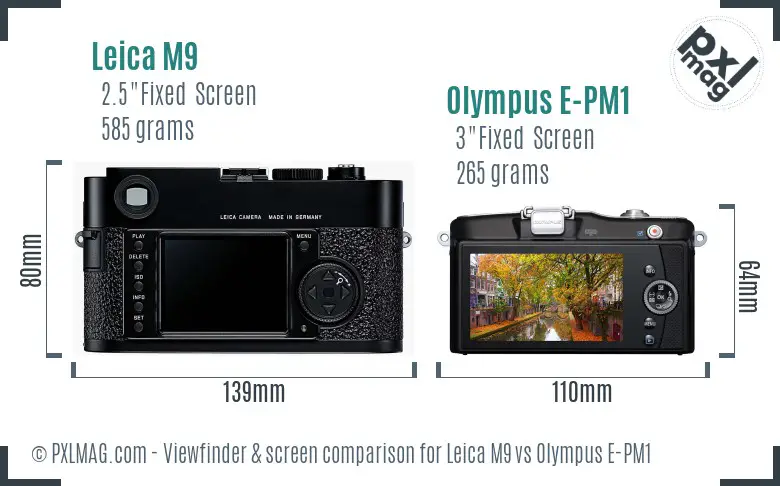 Leica M9 vs Olympus E-PM1 Screen and Viewfinder comparison