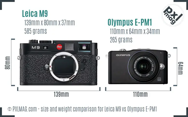 Leica M9 vs Olympus E-PM1 size comparison