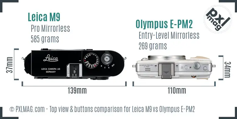 Leica M9 vs Olympus E-PM2 top view buttons comparison