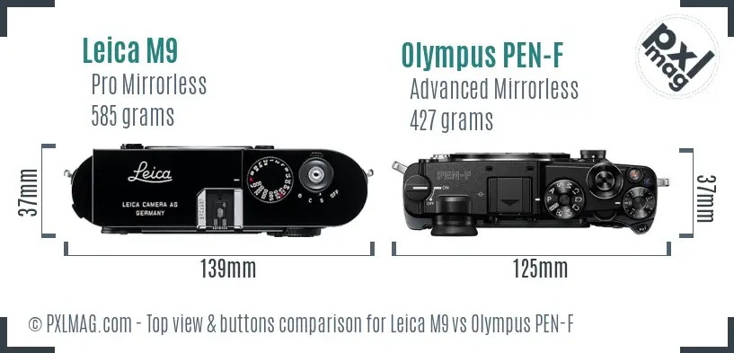 Leica M9 vs Olympus PEN-F top view buttons comparison