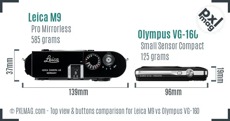 Leica M9 vs Olympus VG-160 top view buttons comparison