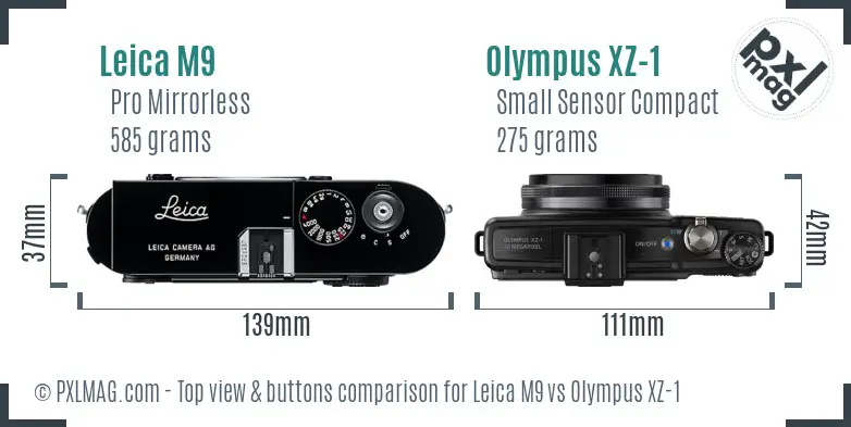 Leica M9 vs Olympus XZ-1 top view buttons comparison