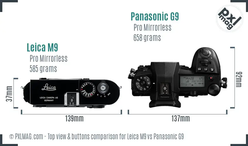 Leica M9 vs Panasonic G9 top view buttons comparison