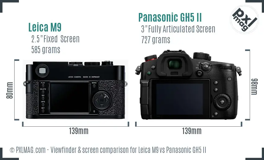 Leica M9 vs Panasonic GH5 II Screen and Viewfinder comparison