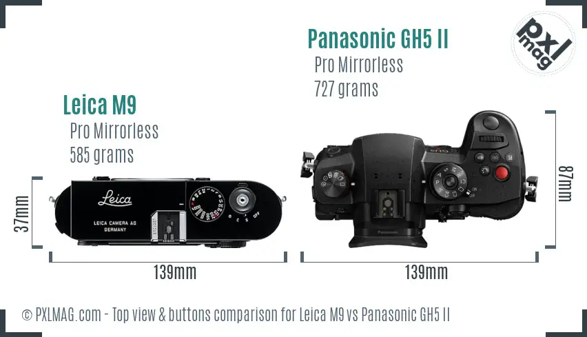 Leica M9 vs Panasonic GH5 II top view buttons comparison