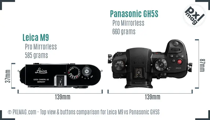 Leica M9 vs Panasonic GH5S top view buttons comparison Leica M9 vs Panasonic GH5S top view buttons comparison