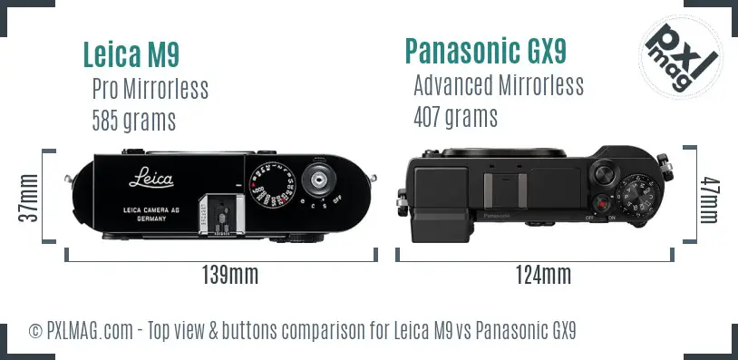 Leica M9 vs Panasonic GX9 top view buttons comparison