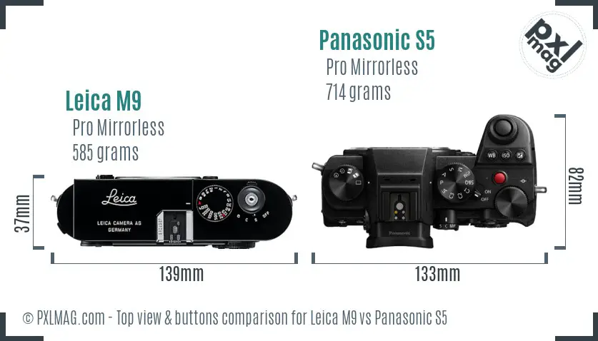 Leica M9 vs Panasonic S5 top view buttons comparison Leica M9 vs Panasonic S5 top view buttons comparison