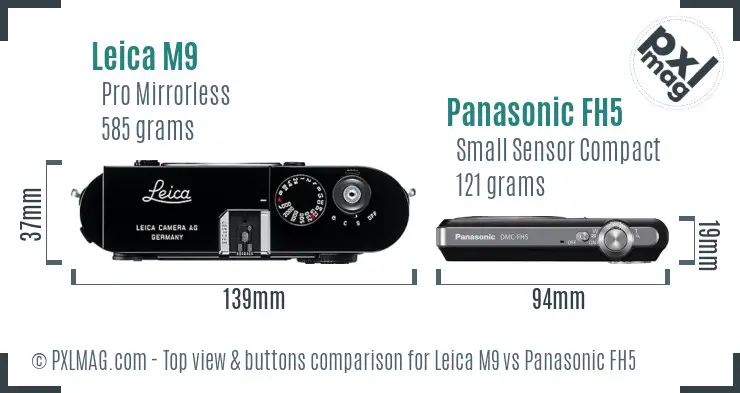 Leica M9 vs Panasonic FH5 top view buttons comparison