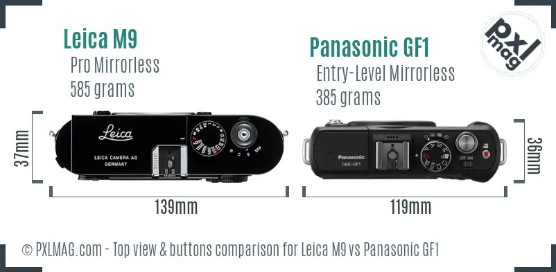 Leica M9 vs Panasonic GF1 top view buttons comparison