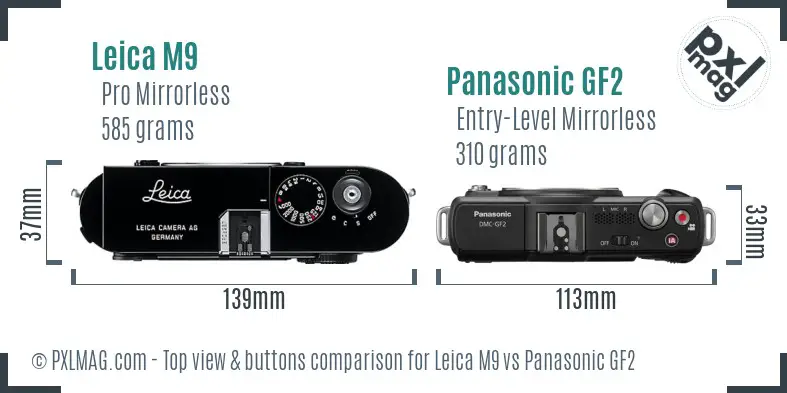 Leica M9 vs Panasonic GF2 top view buttons comparison
