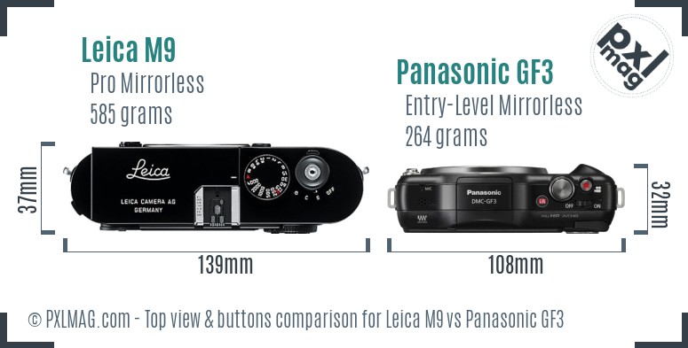 Leica M9 vs Panasonic GF3 top view buttons comparison