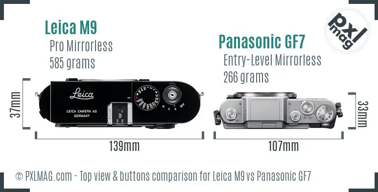 Leica M9 vs Panasonic GF7 top view buttons comparison Leica M9 vs Panasonic GF7 top view buttons comparison