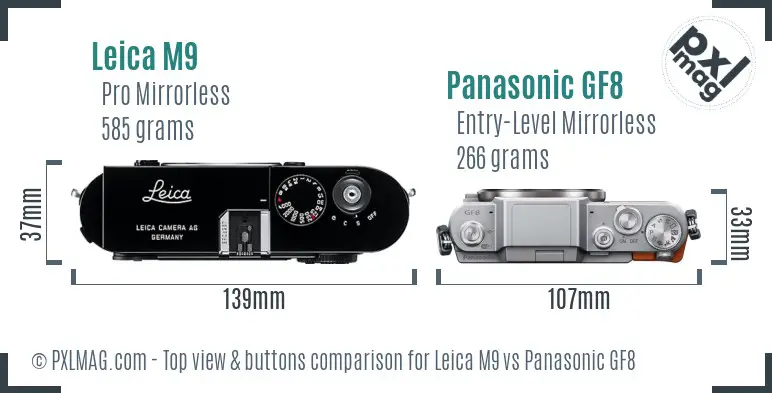 Leica M9 vs Panasonic GF8 top view buttons comparison