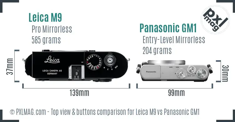 Leica M9 vs Panasonic GM1 top view buttons comparison