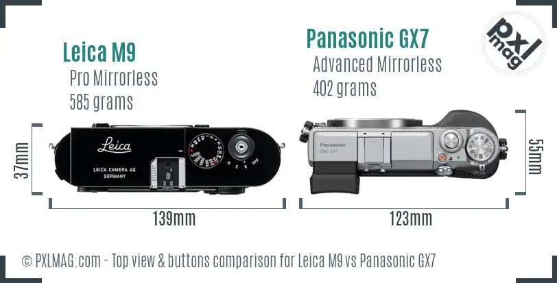 Leica M9 vs Panasonic GX7 top view buttons comparison