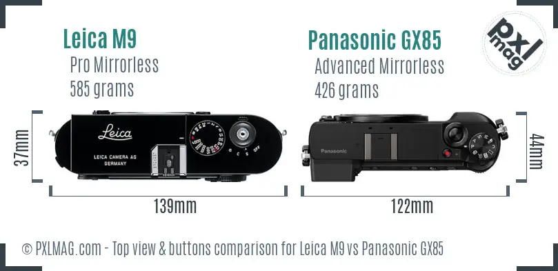 Leica M9 vs Panasonic GX85 top view buttons comparison Leica M9 vs Panasonic GX85 top view buttons comparison
