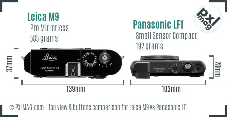 Leica M9 vs Panasonic LF1 top view buttons comparison