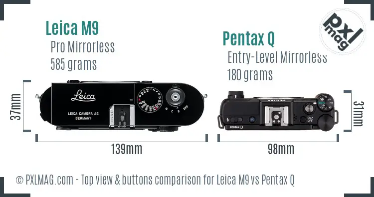 Leica M9 vs Pentax Q top view buttons comparison Leica M9 vs Pentax Q top view buttons comparison