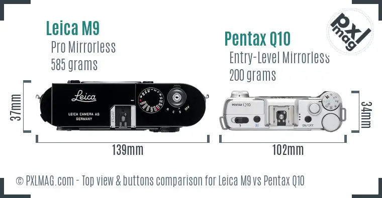 Leica M9 vs Pentax Q10 top view buttons comparison