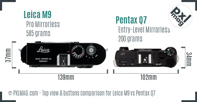 Leica M9 vs Pentax Q7 top view buttons comparison