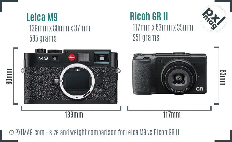 Leica M9 vs Ricoh GR II size comparison