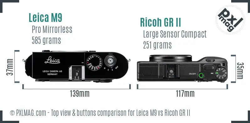 Leica M9 vs Ricoh GR II top view buttons comparison